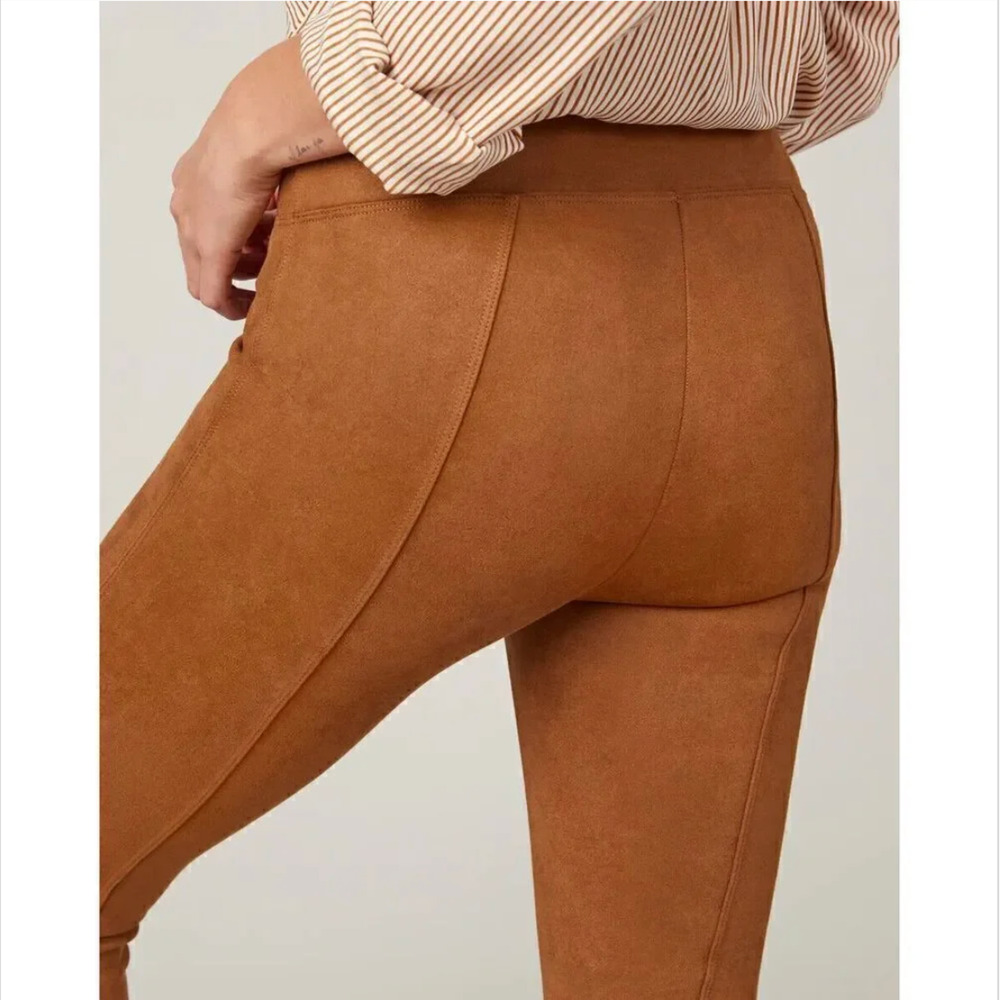 SPANX Leggings Cognac Brown Faux Suede High Rise Shapewear Pants - Picture 5 of 16